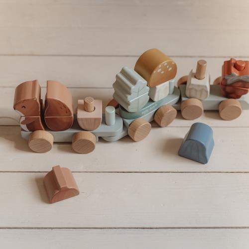 Wooden Block Train - Blue - Forest Friends  Wooden Block Train - Blue - Forest Friends
