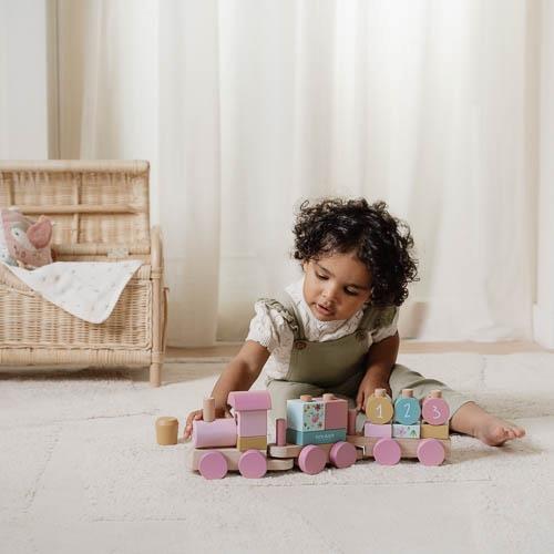 Wooden Block Train - Pink - Fairy Garden  Wooden Block Train - Pink - Fairy Garden