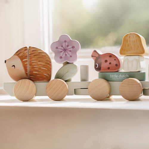 Train en bois à blocs - Rose - Fairy Garden  Train en bois à blocs - Rose - Fairy Garden