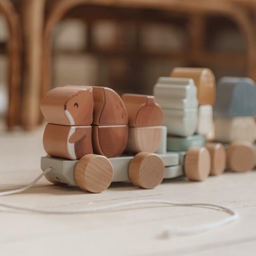 Wooden Block Train - Blue - Forest Friends  Wooden Block Train - Blue - Forest Friends