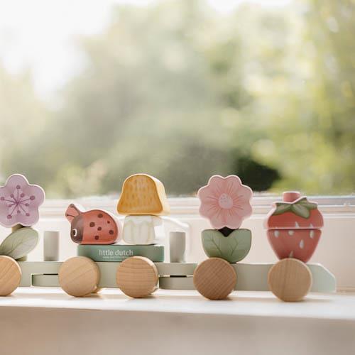 Train en bois à blocs - Rose - Fairy Garden  Train en bois à blocs - Rose - Fairy Garden