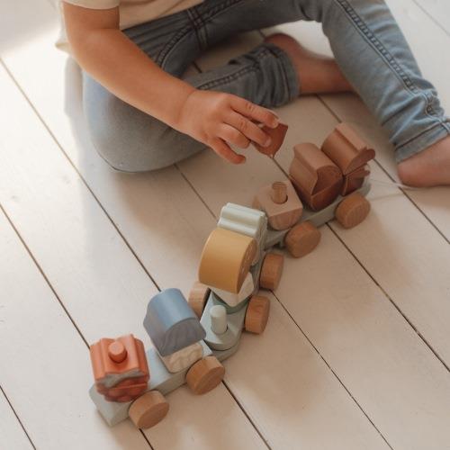 Wooden Block Train - Blue - Forest Friends  Wooden Block Train - Blue - Forest Friends
