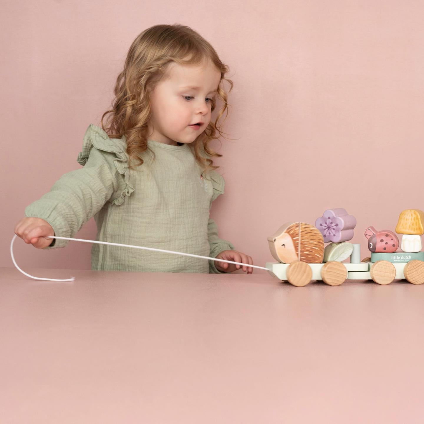 Train en bois à blocs - Rose - Fairy Garden  Train en bois à blocs - Rose - Fairy Garden