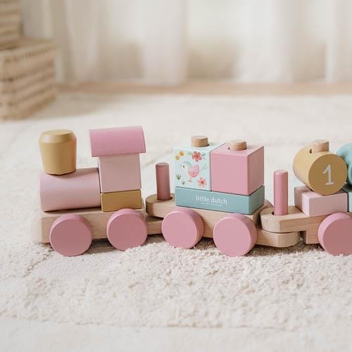 Wooden Block Train - Pink - Fairy Garden  Wooden Block Train - Pink - Fairy Garden