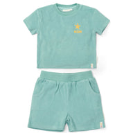 T-Shirt und Shorts - Grün - Muscheln und Streifen