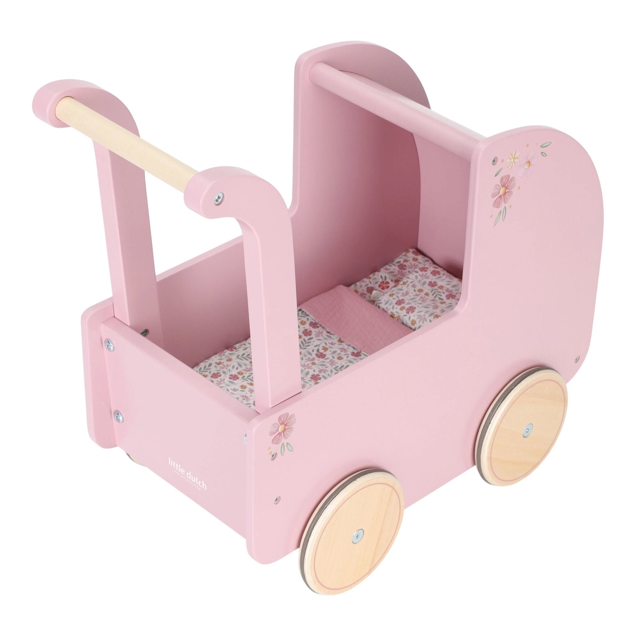 houten-poppenwagen-met-bloemenillustratie houten-poppenwagen-met-bloemenillustratie