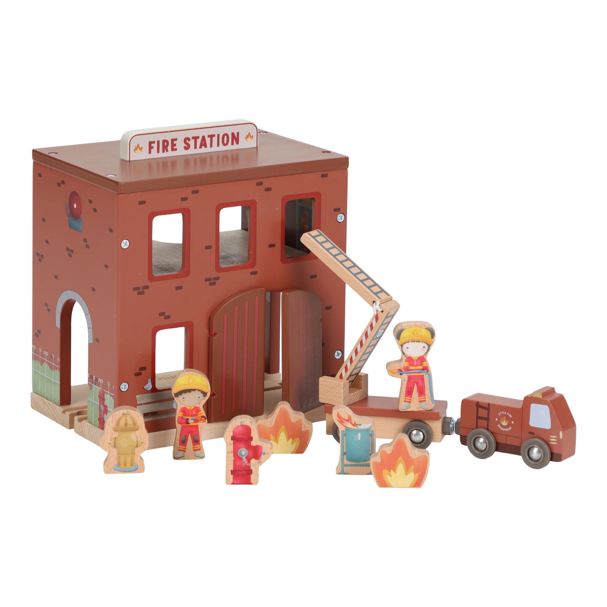 Wooden fire station – Red – Essentials  Wooden fire station – Red – Essentials