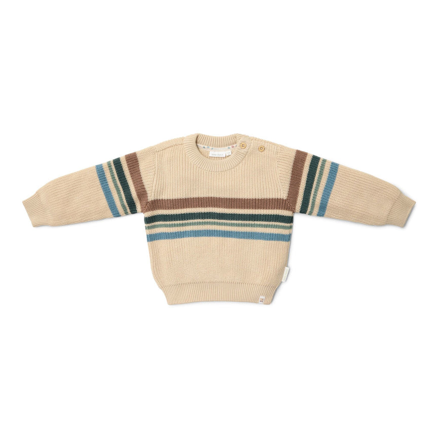 Pull tricoté - Sable - Forest Friends - Rayure  gebreide-trui-zand-forest-friends-stripe