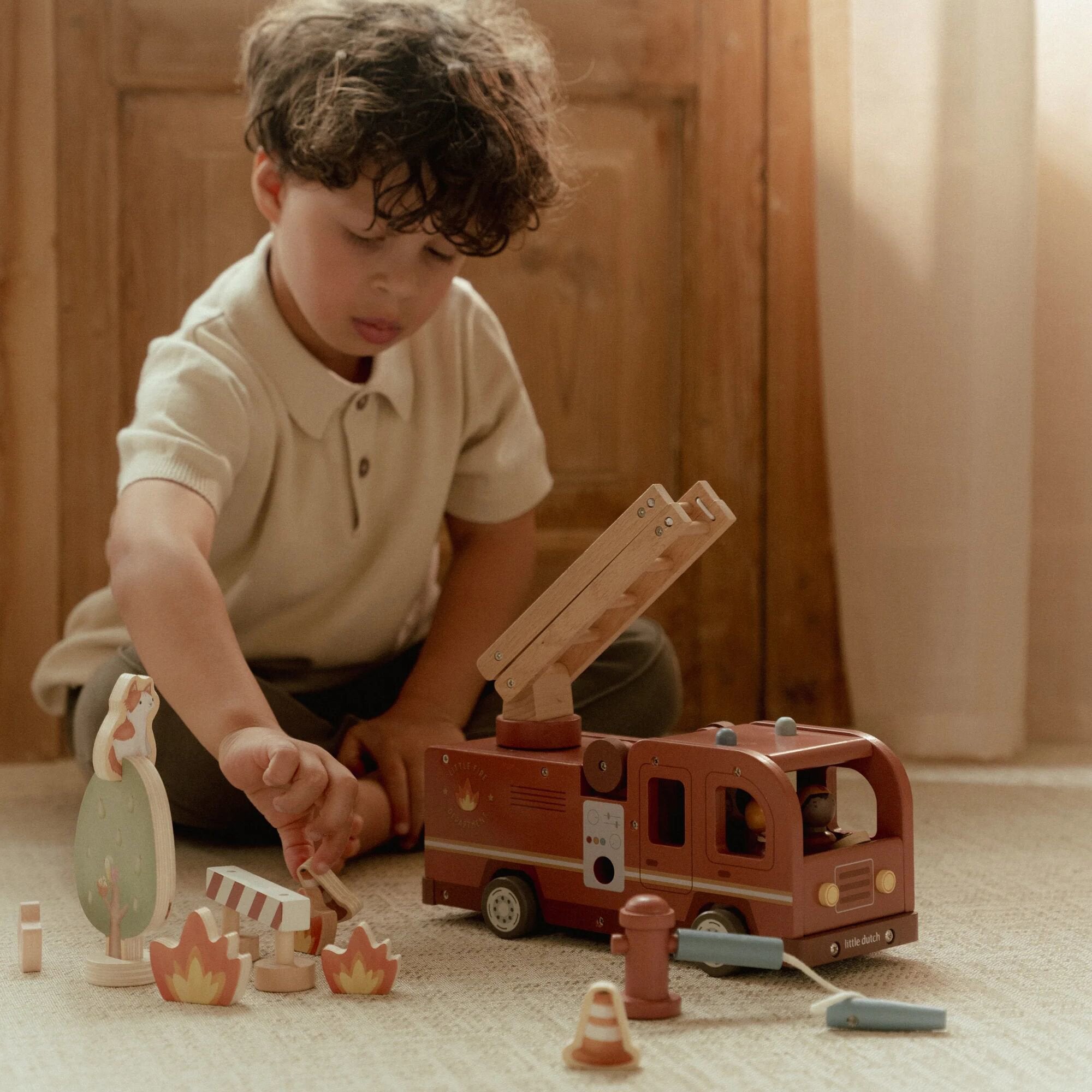 Wooden fire truck – Red – Essentials  Wooden fire truck – Red – Essentials
