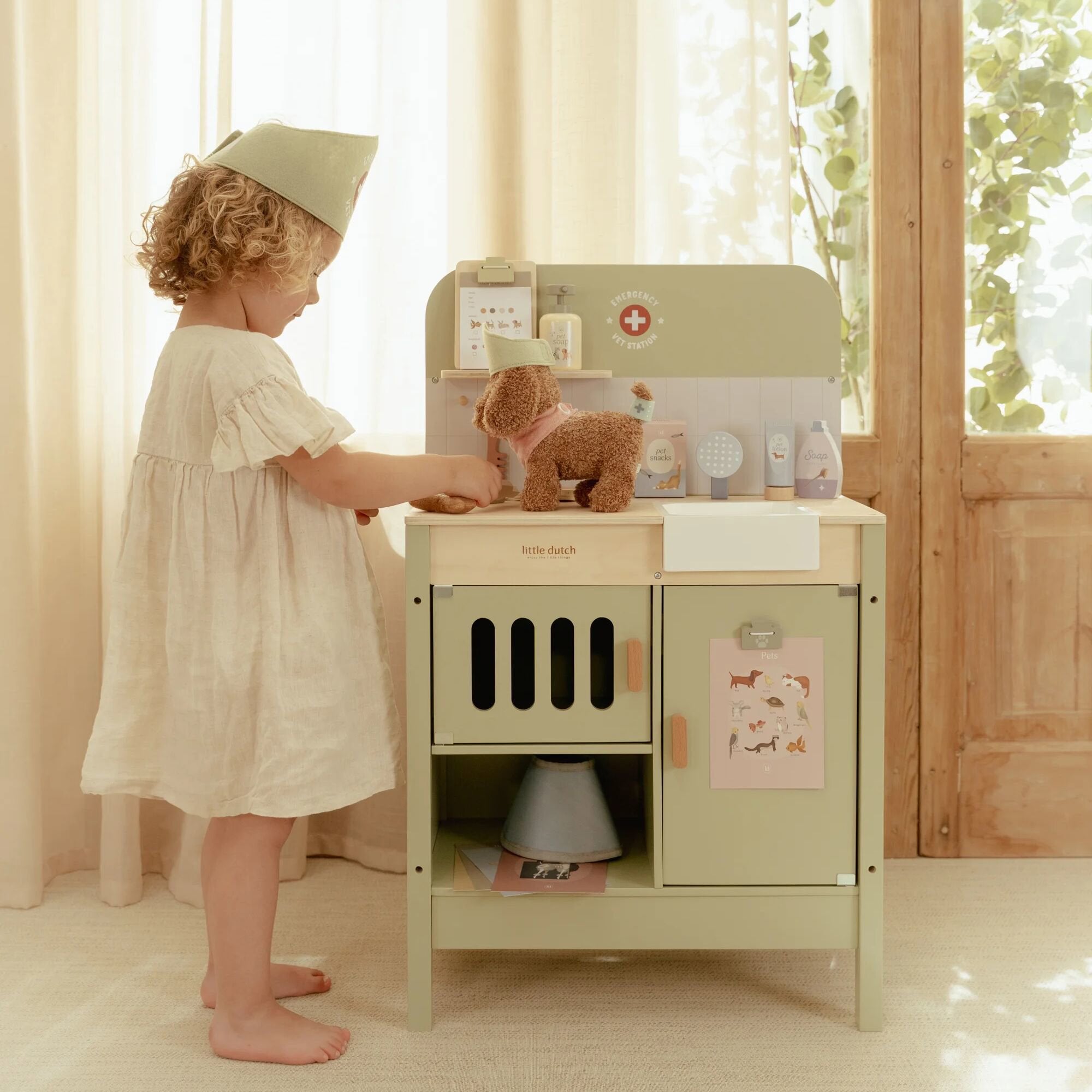 houten-dierenartspraktijk-met-medische-instrumenten houten-dierenartspraktijk-met-medische-instrumenten