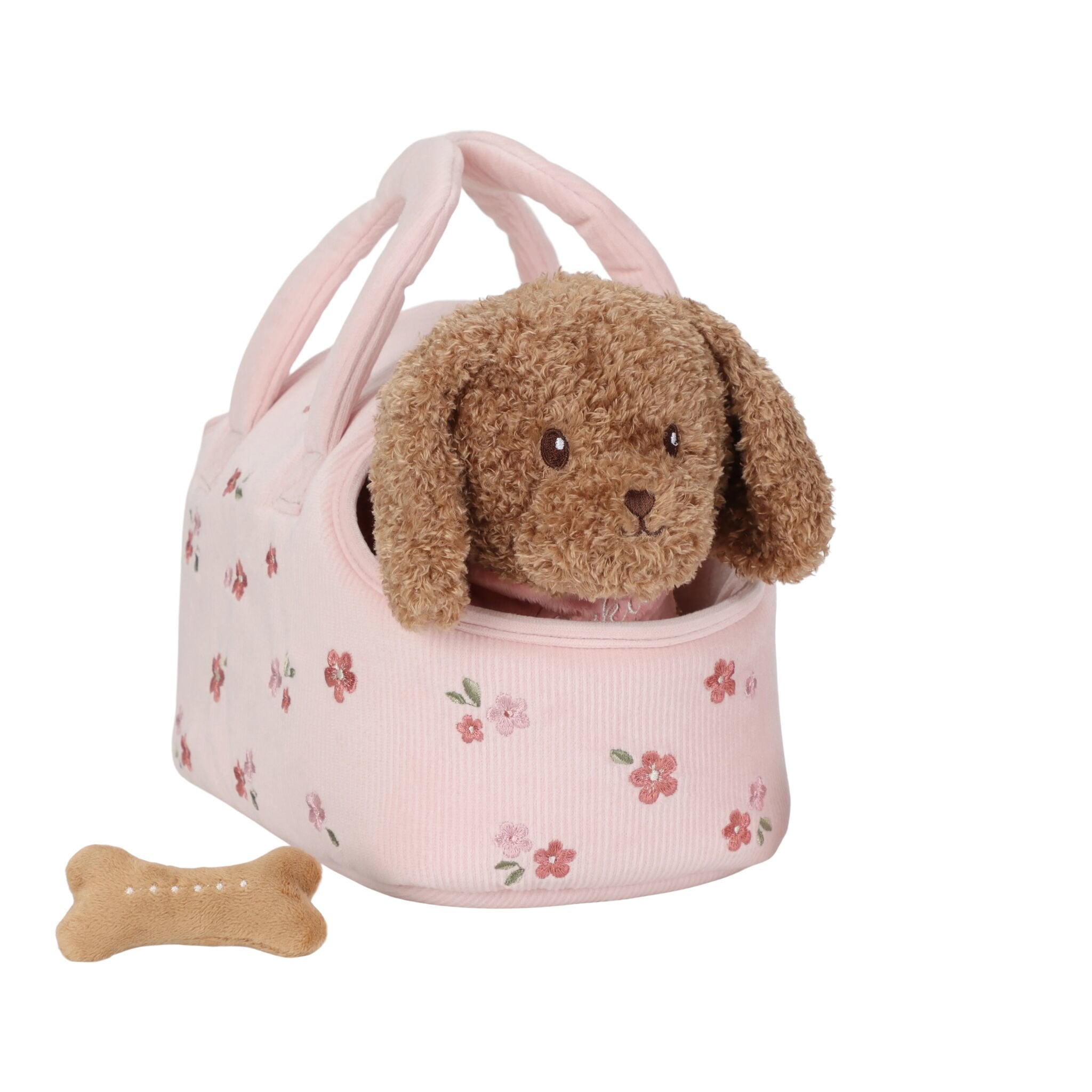 knuffelhond-in-bloementas-met-accessoires knuffelhond-in-bloementas-met-accessoires