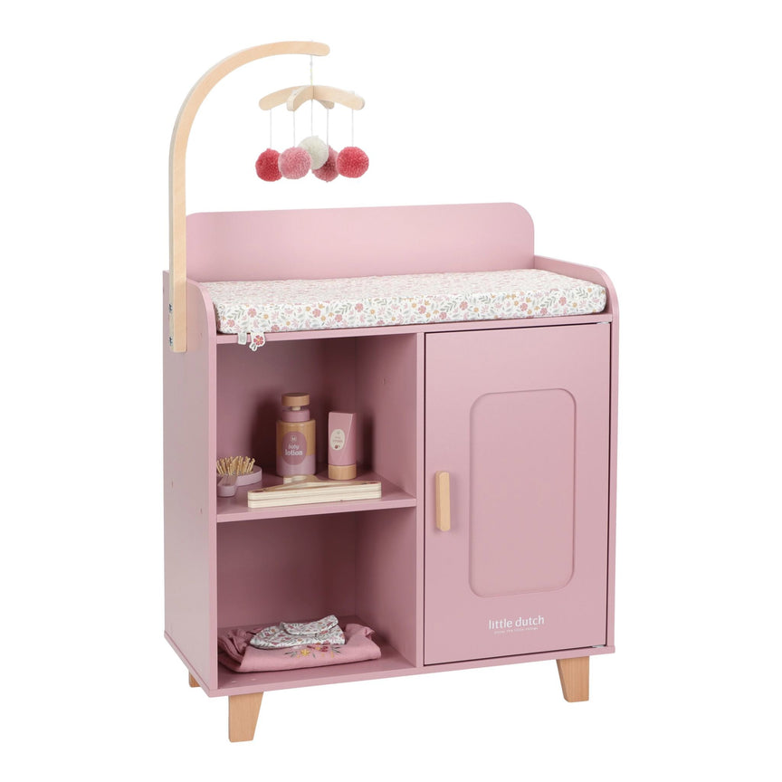 Table à langer pour poupées – Rose – Essentials  poppencommode-met-accessoires-en-kastje