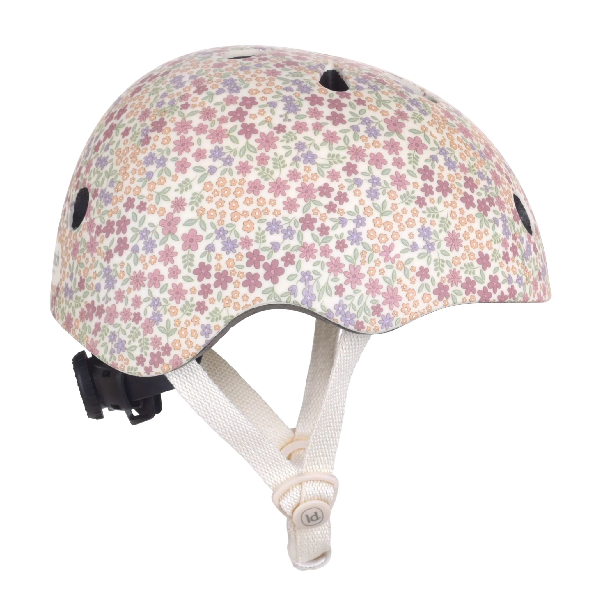 Cremefarbener Kinderhelm mit Blumendruck – verstellbar und bequem