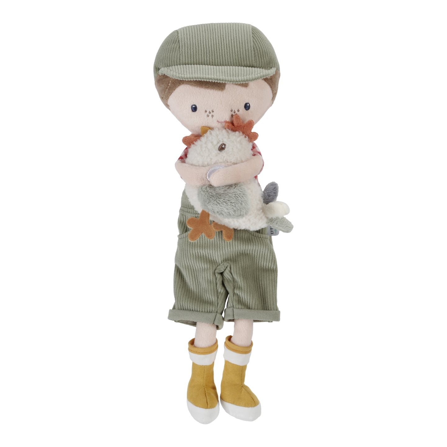 Cuddle doll farmer Jim with chicken 35cm