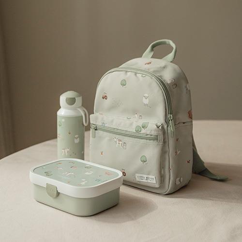 Lunch set - Pop -up drinking bottle and lunch box - Green - Little Farm