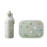 Lunch set - Pop -up drinking bottle and lunch box - Green - Little Farm