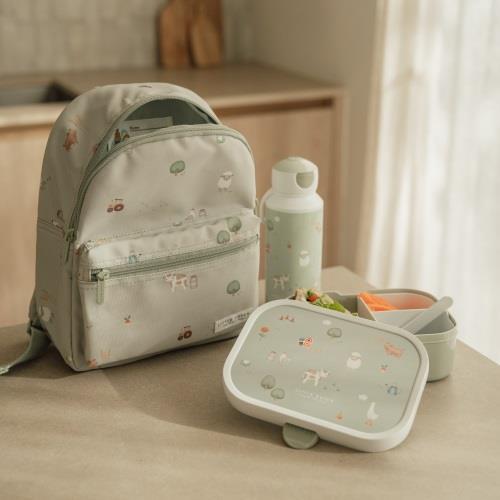 Lunch set - Pop -up drinking bottle and lunch box - Green - Little Farm