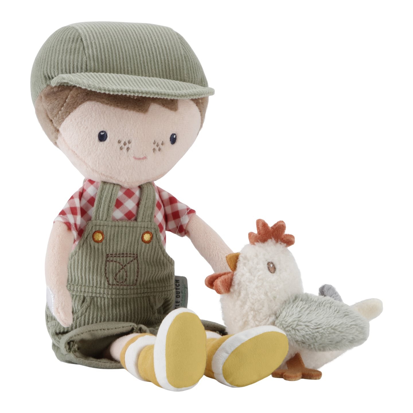 Cuddle doll farmer Jim with chicken 35cm