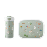 Lunch set - School cup and lunch box - Green - Little Farm