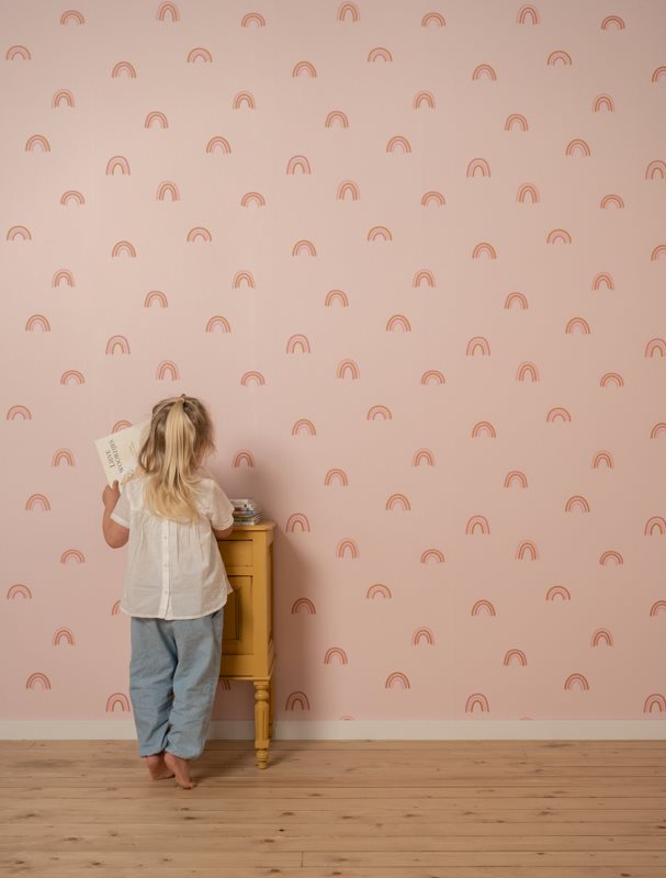 Woven wallpaper Little Rainbows Pink