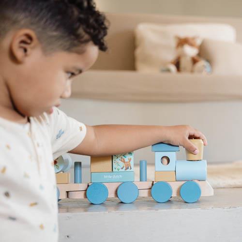 Wooden block train - Blue - Forest Friends