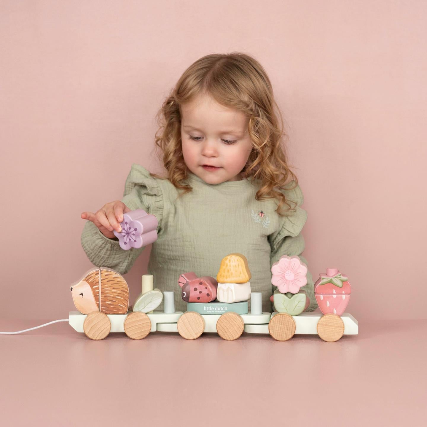 Wooden block train - Pink - Fairy Garden