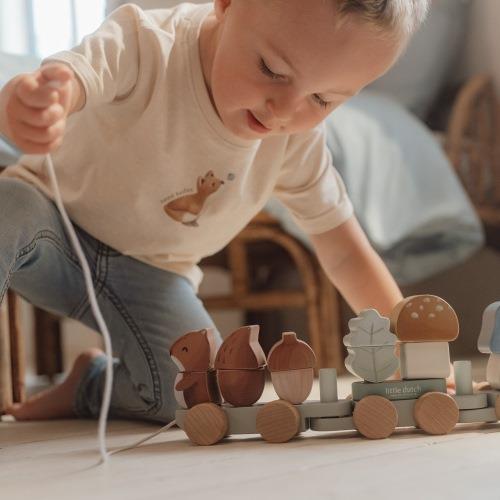 Wooden block train - Blue - Forest Friends