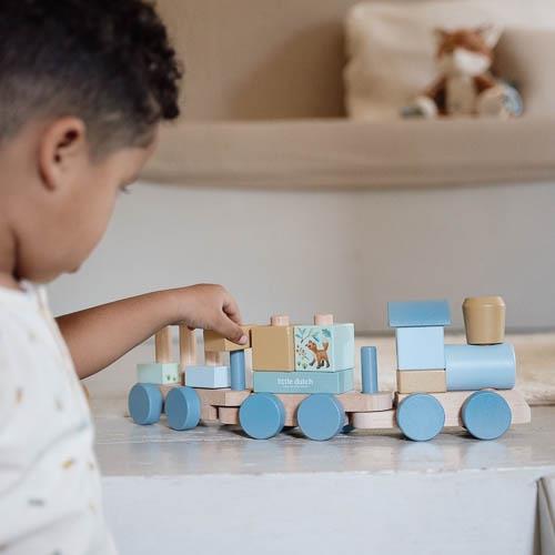 Wooden block train - Blue - Forest Friends