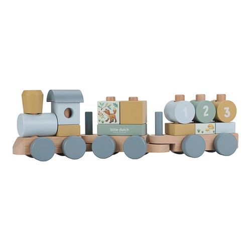 Houten Blokkentrein Blauw Forest Friends