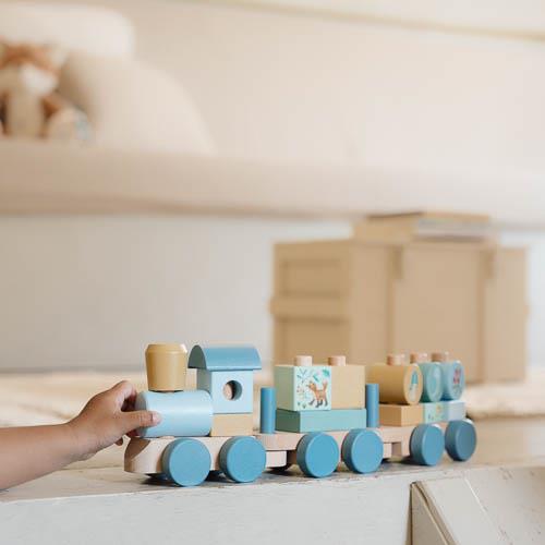 Wooden block train - Blue - Forest Friends