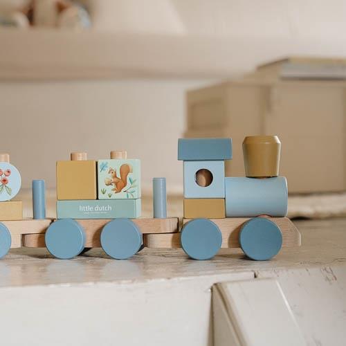 Wooden block train - Blue - Forest Friends