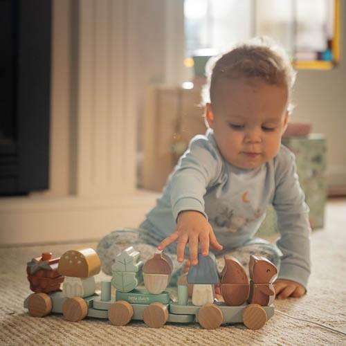 Wooden block train - Blue - Forest Friends