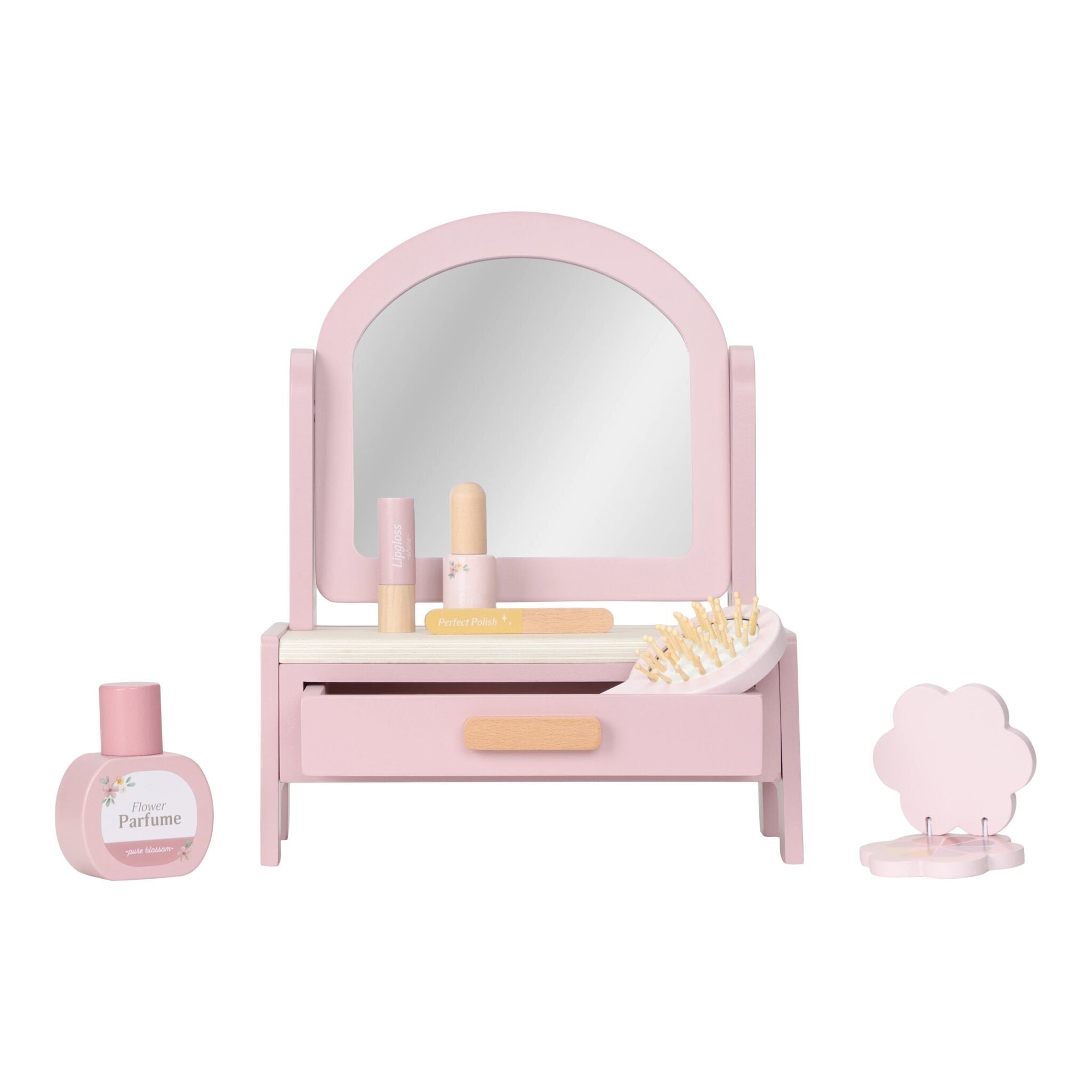 houten-kaptafel-met-draaispiegel-en-accessoires