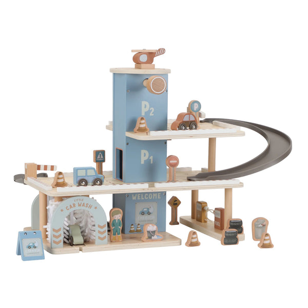 Little dutch Garage木製 レールウェイコレクション Wooden parking garage – Blue – Essentials buy? | Little Dutch