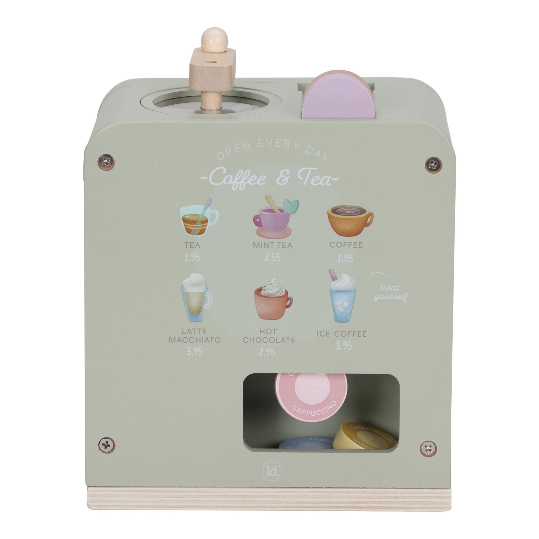 houten-koffiezetapparaat-met-capsules-en-accessoires