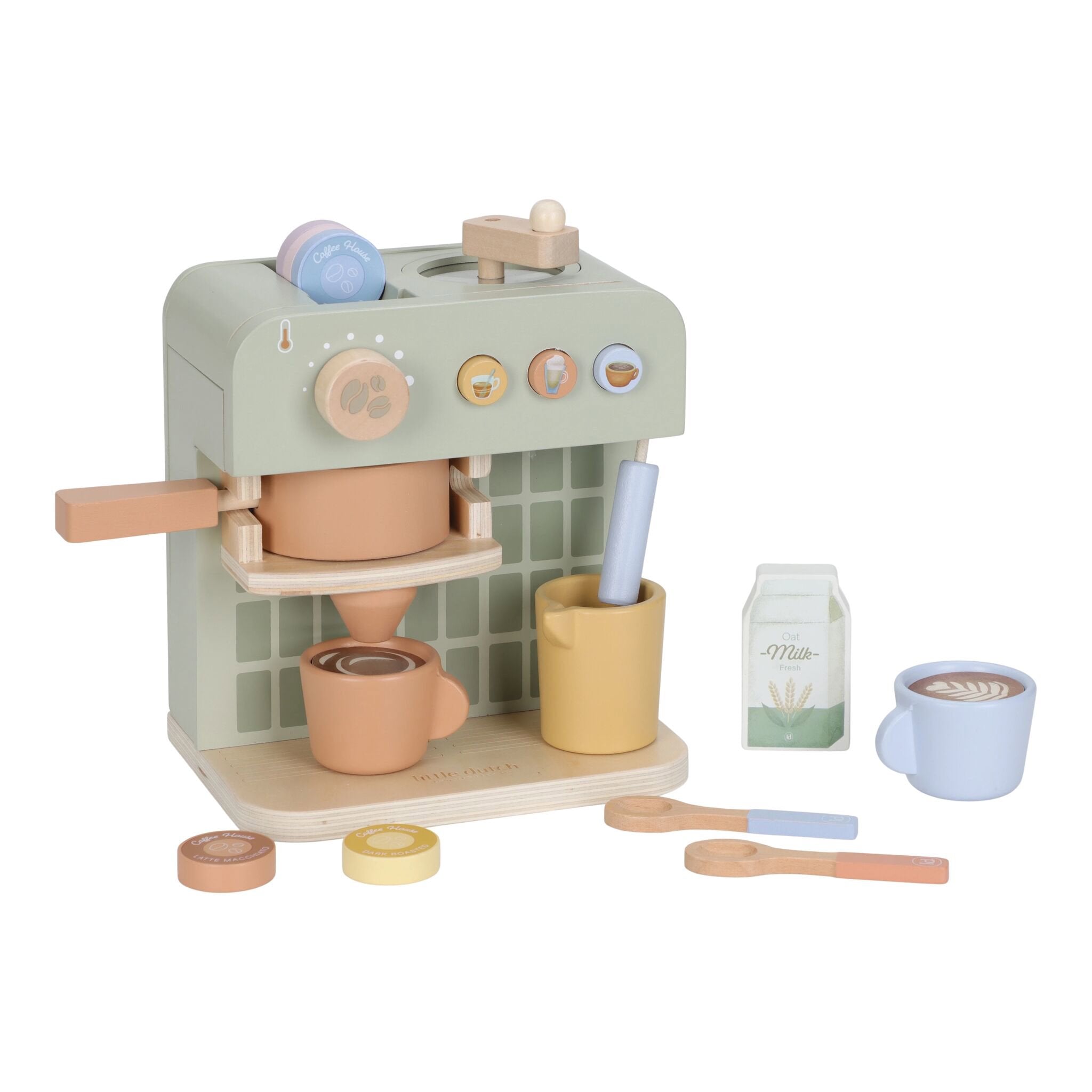 houten-koffiezetapparaat-met-capsules-en-accessoires