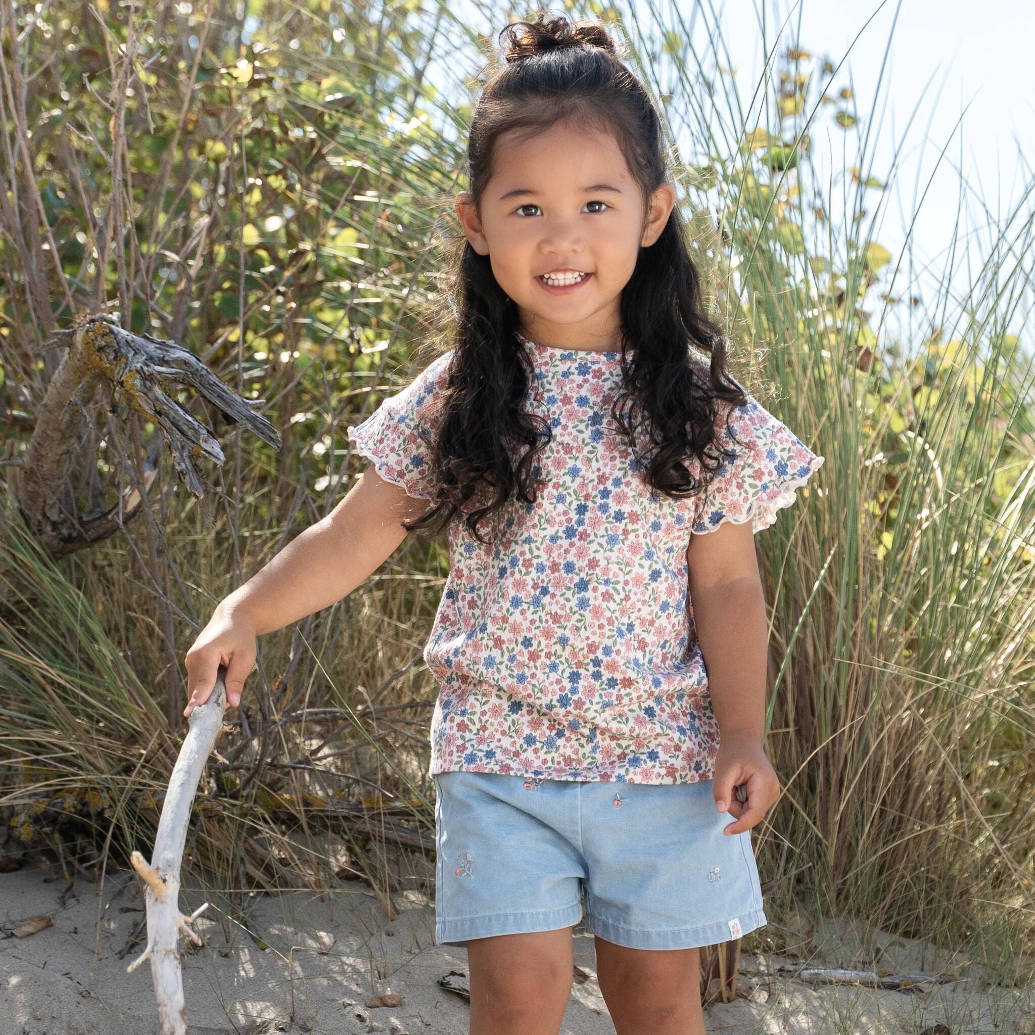 Korte broek geborduurd - Blauw