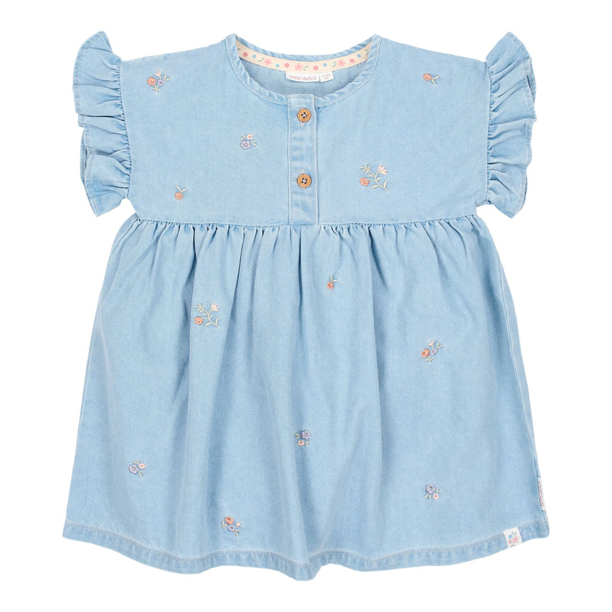 Dress embroidered - Short sleeve - Blue 