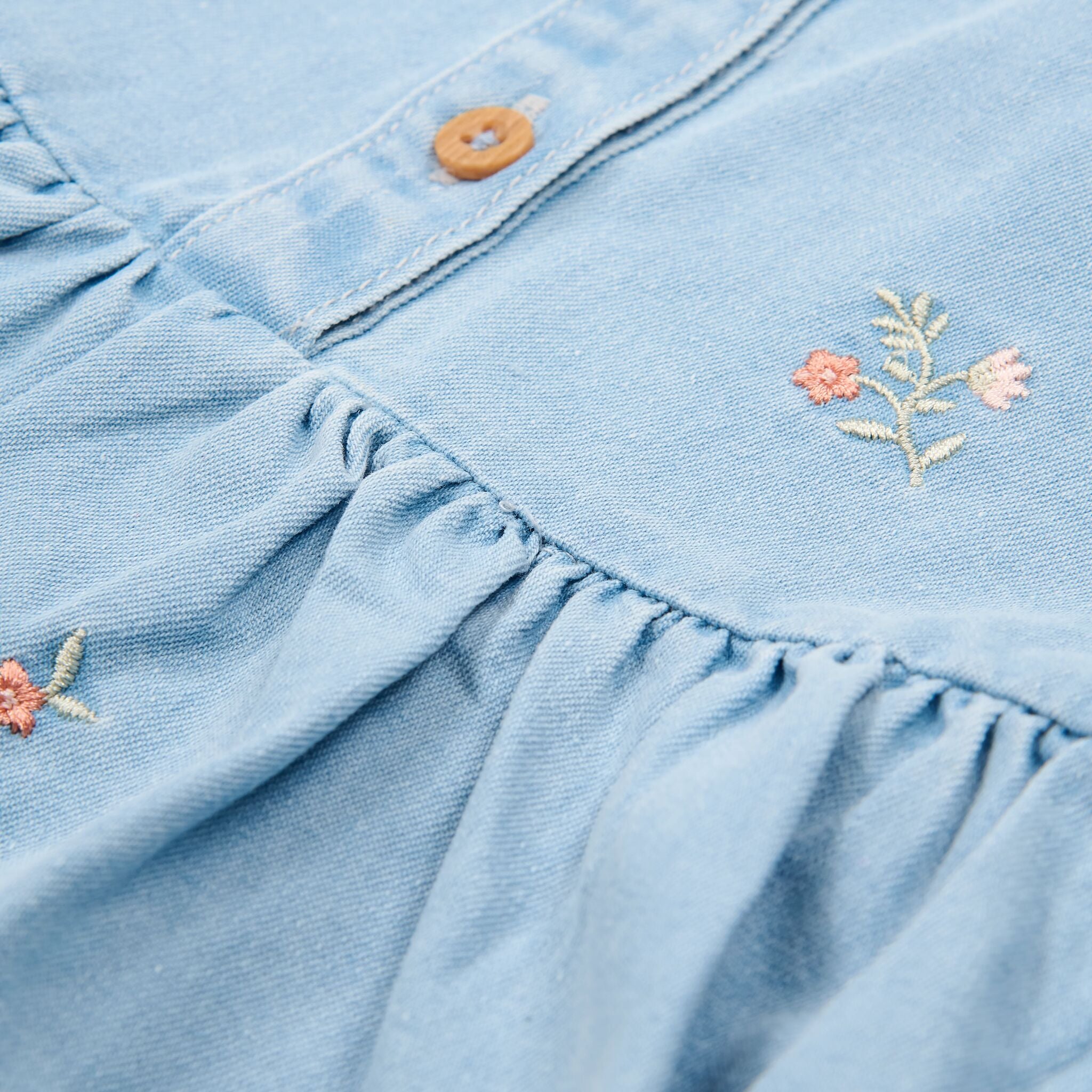 Kleid bestickt - Kurzer Ärmel - Blau 