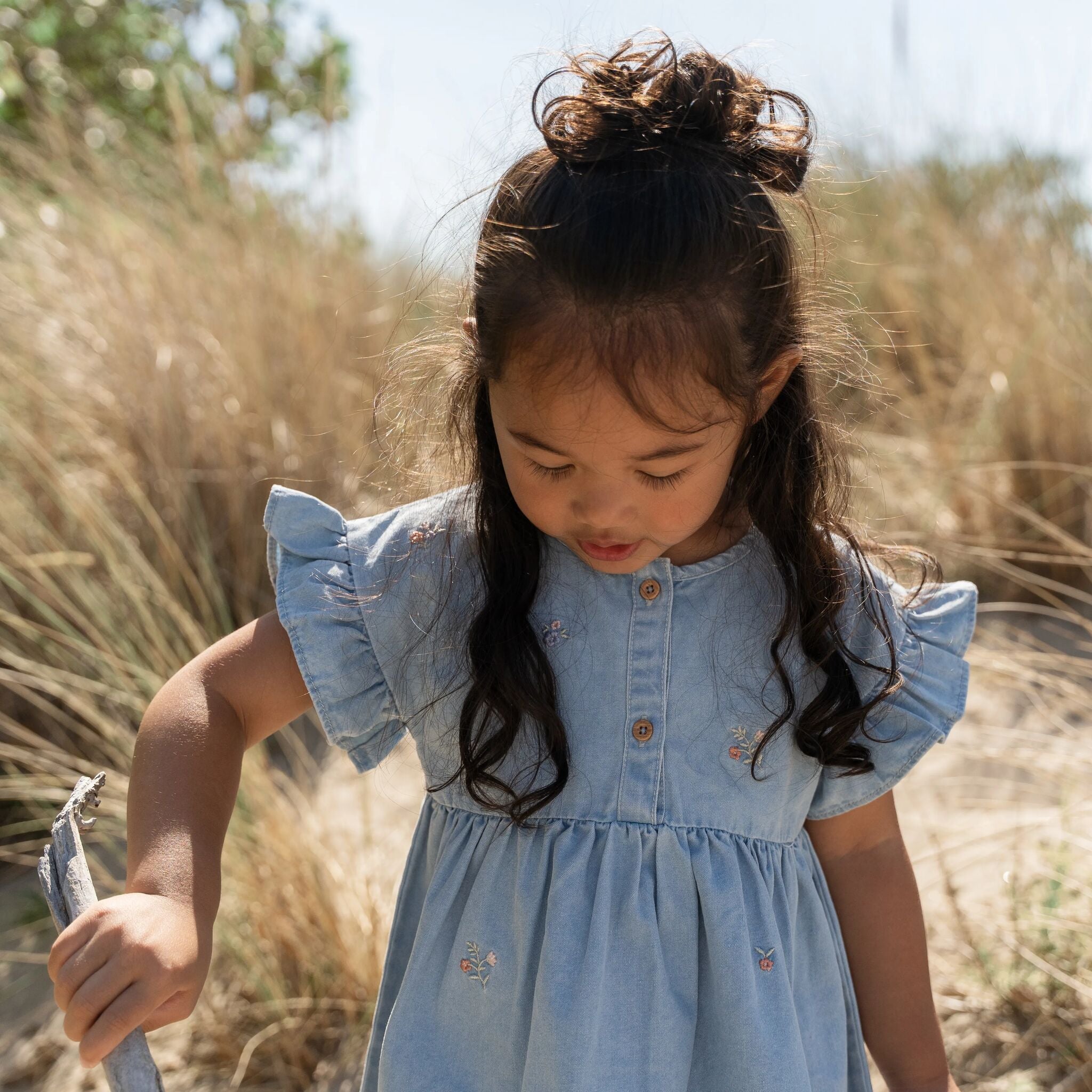 Kleid bestickt - Kurzer Ärmel - Blau 
