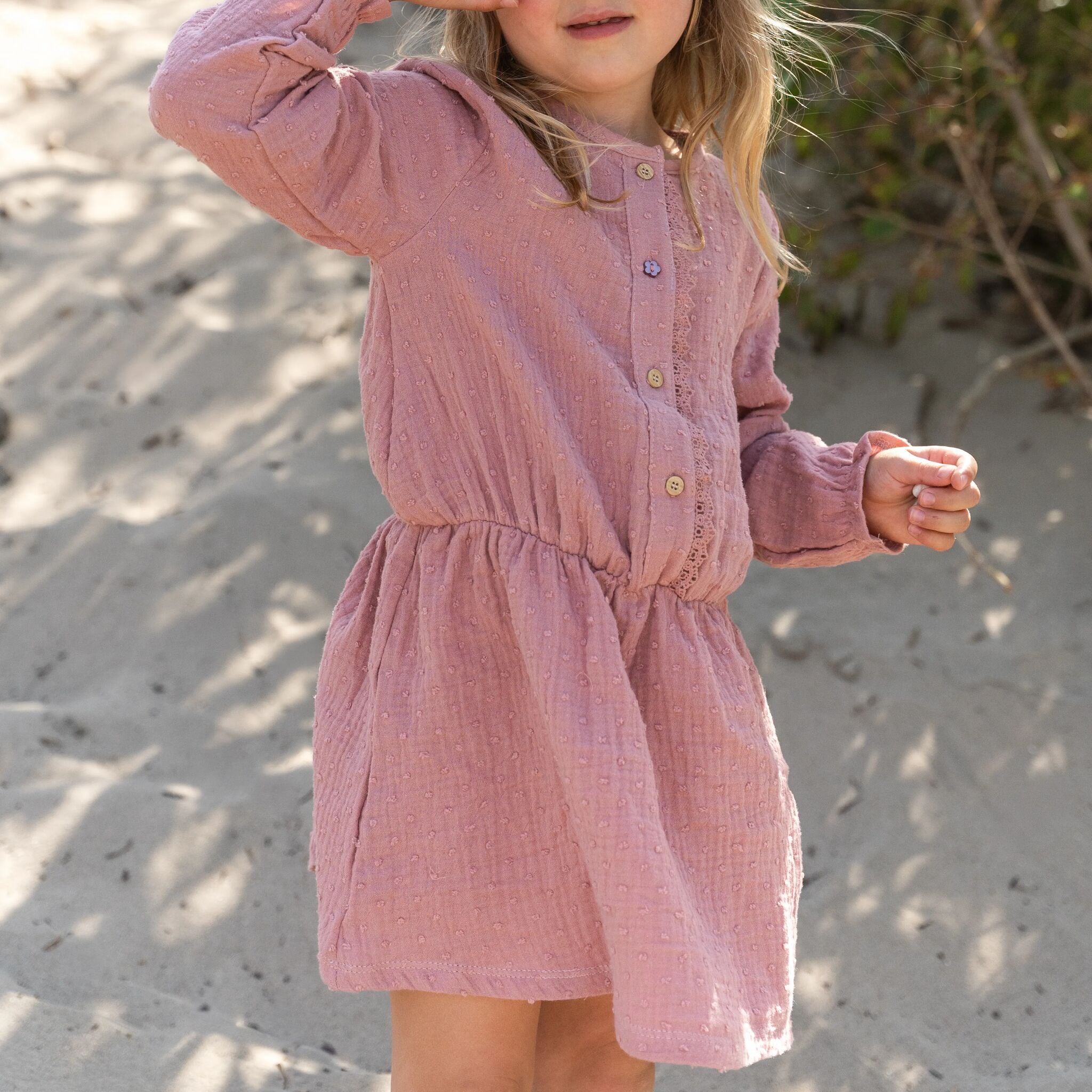 Kleid - Lange Ärmel - Rosa 