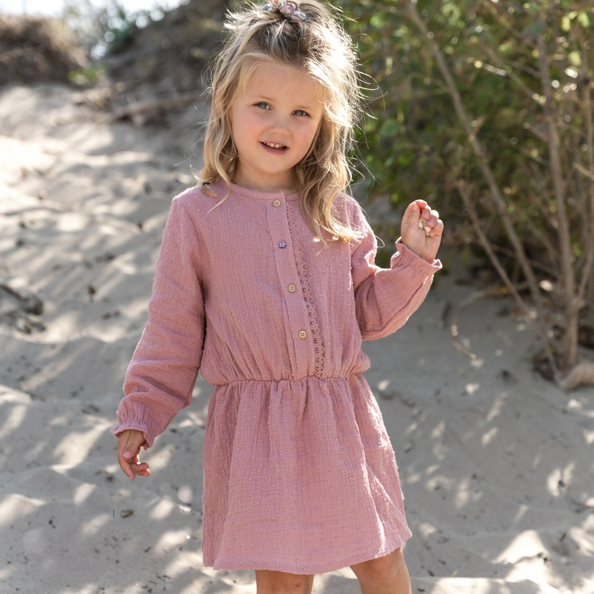 Kleid - Lange Ärmel - Rosa 