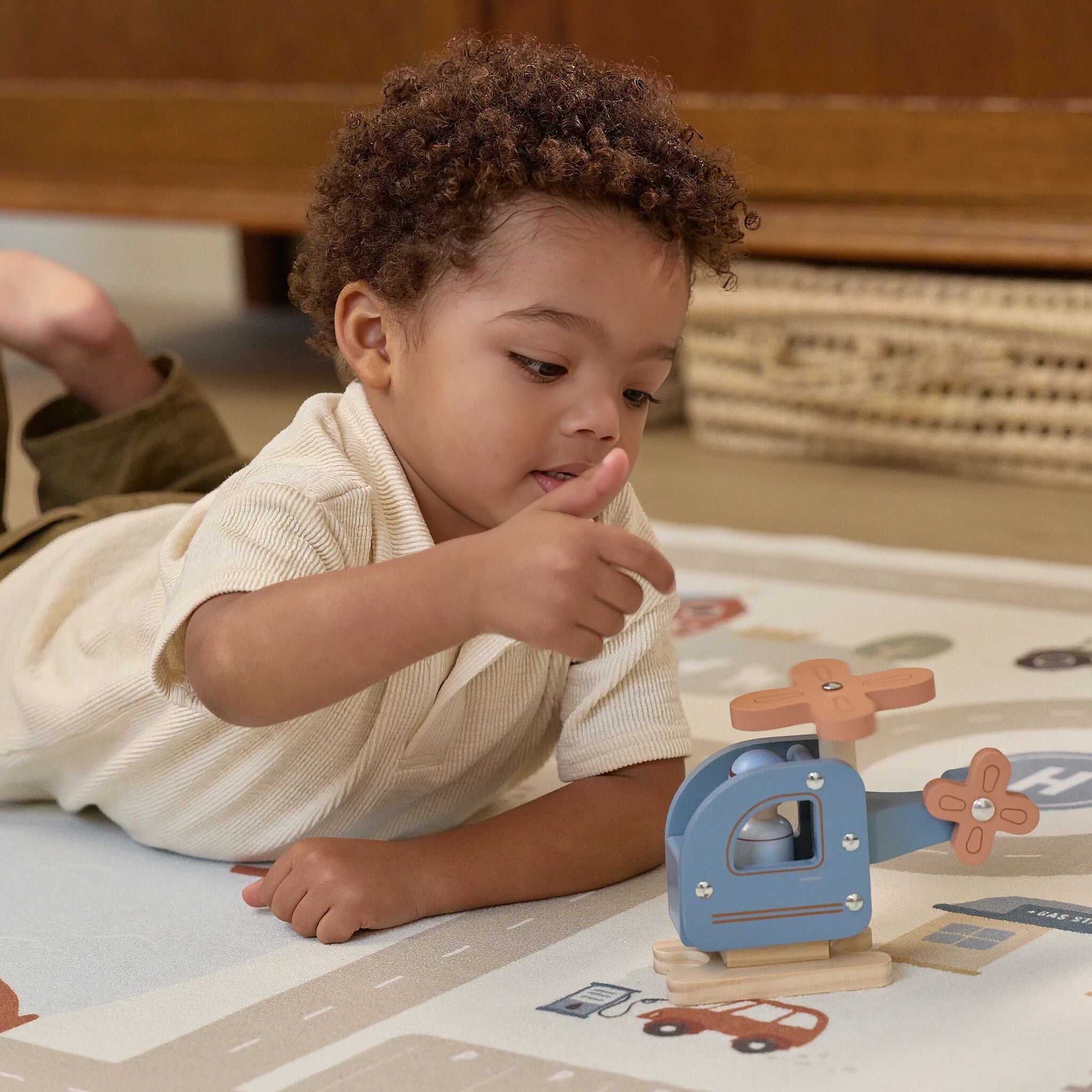 Houten speelgoed helikopter - Blauw
