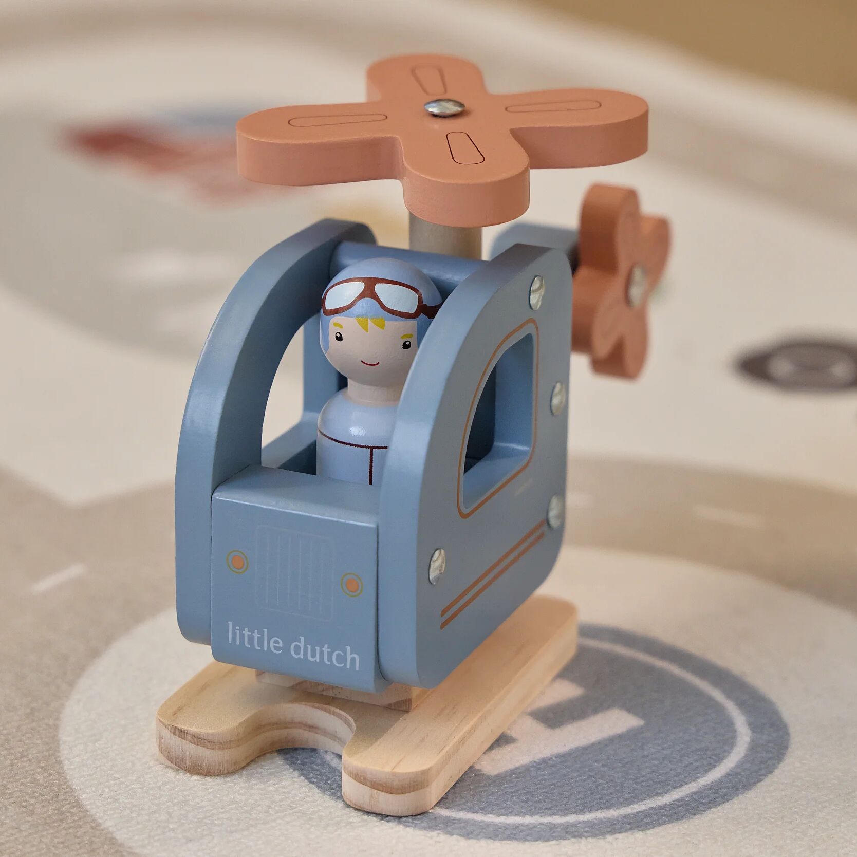 Houten speelgoed helikopter - Blauw