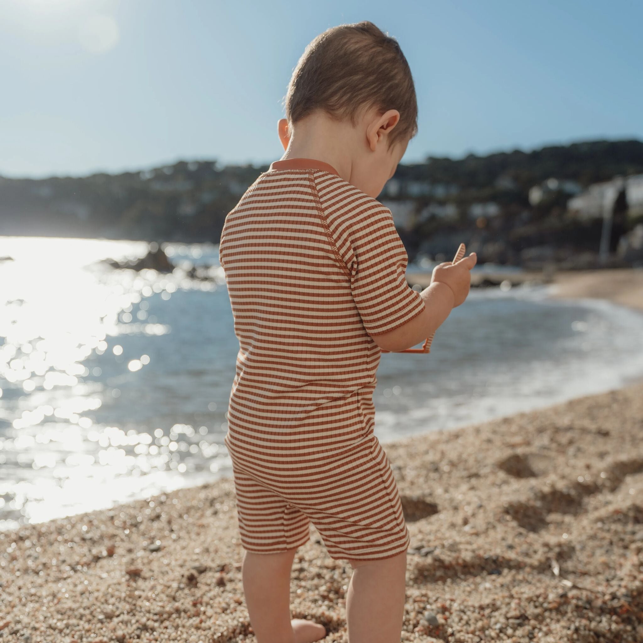 Zwempak korte mouw - Bruin - Ocean Brown Stripes