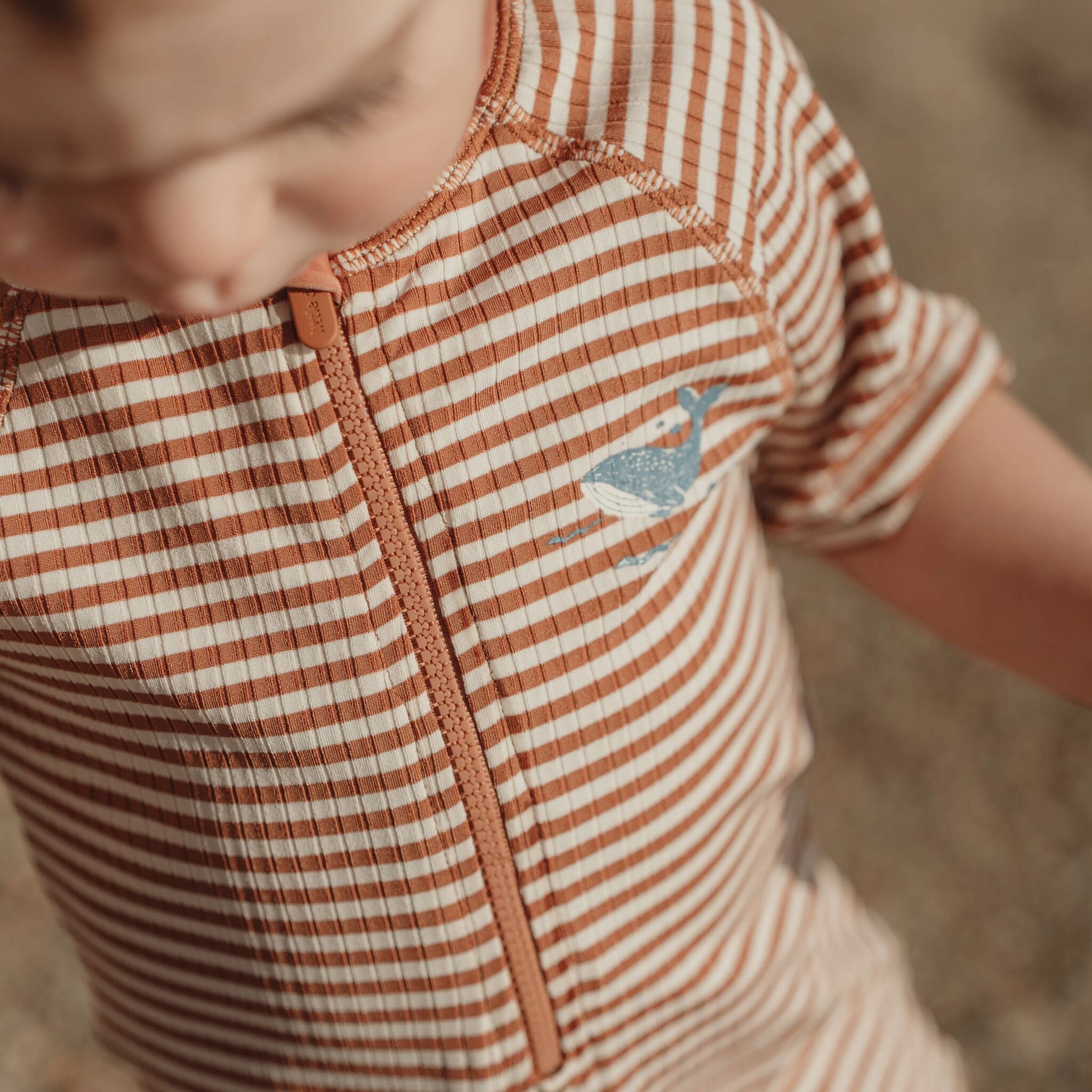 Zwempak korte mouw - Bruin - Ocean Brown Stripes