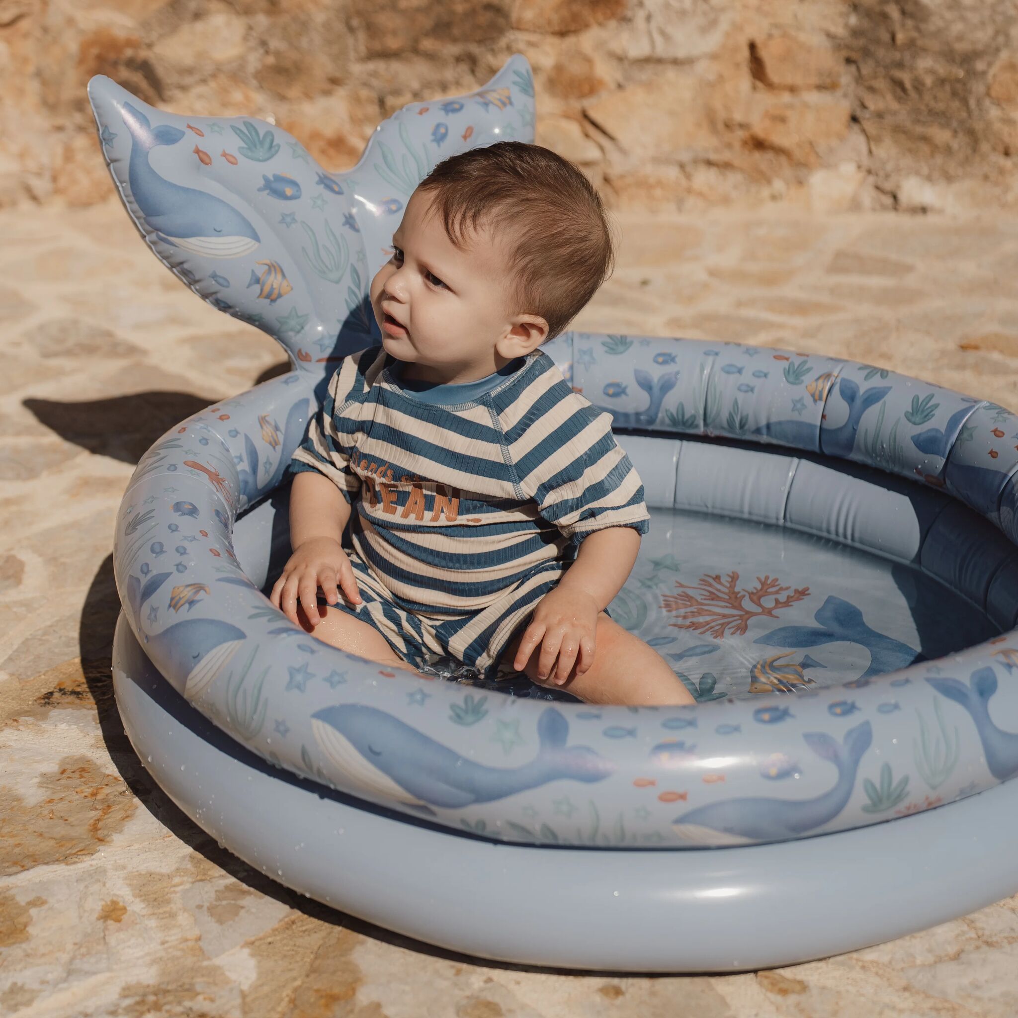 Swimsuit short sleeve - Blue - Ocean Blue Stripes 