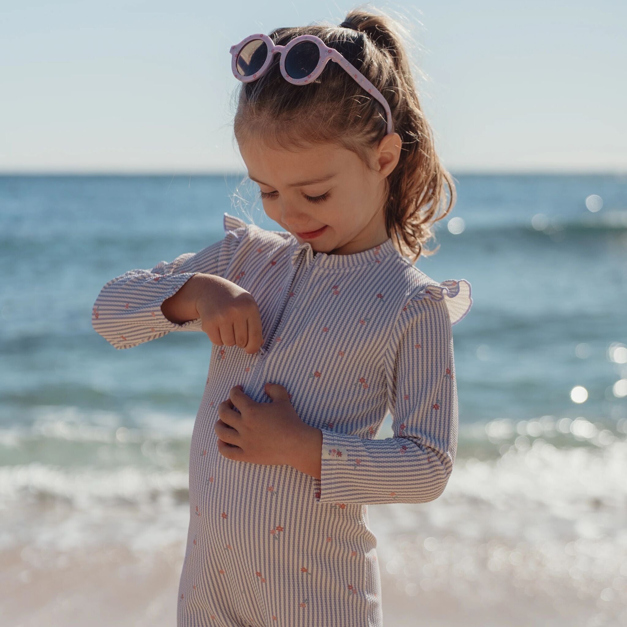 Swimsuit long sleeve - UPF 40 - Purple - Stripes 