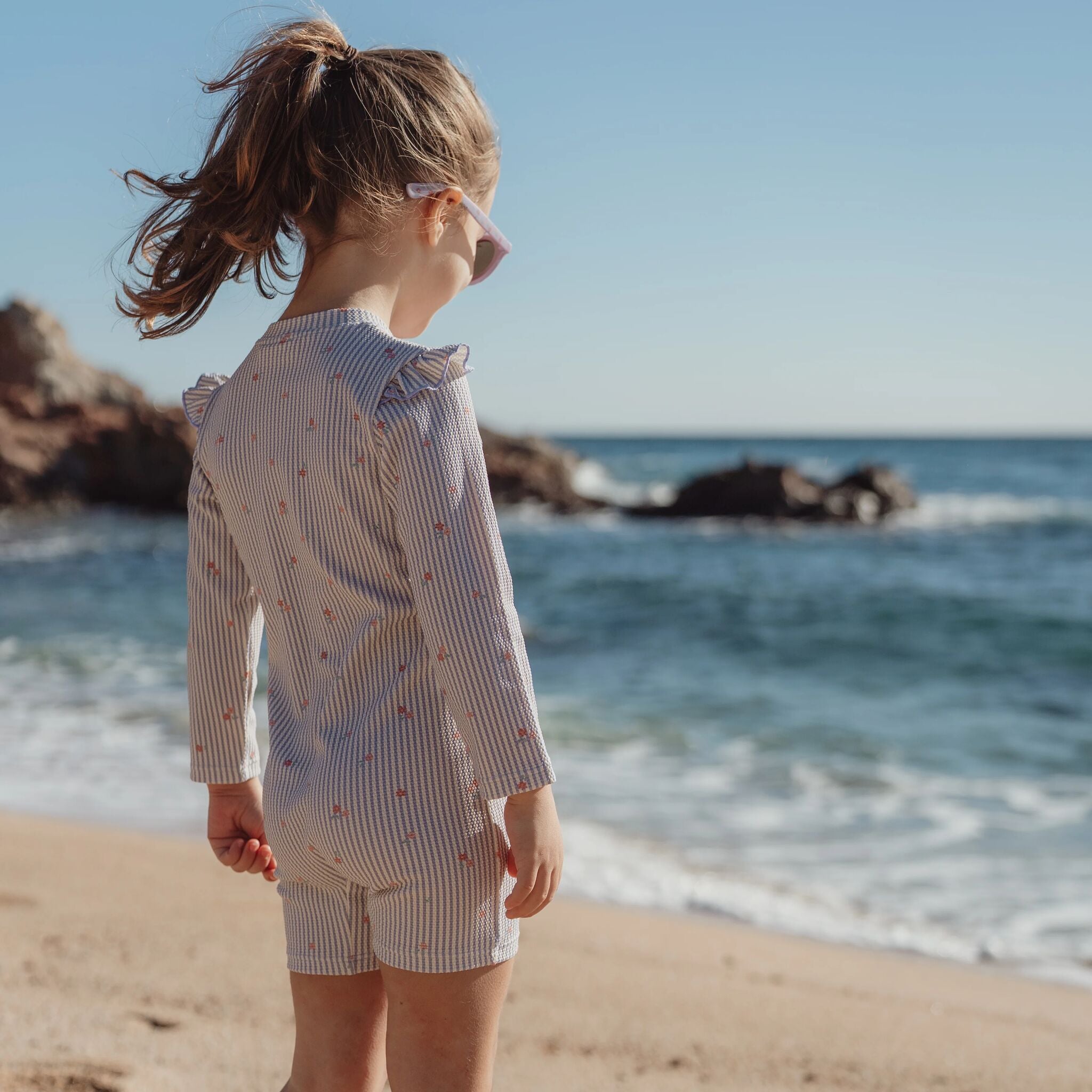 Swimsuit long sleeve - UPF 40 - Purple - Stripes 