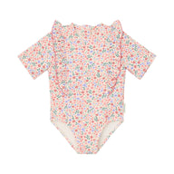 Badeanzug mit kurzen Ärmeln - Blumenmuster 